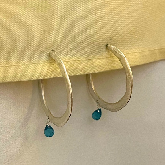 Jewelry - Elegant Silver Hoop Earrings with Blue Accent